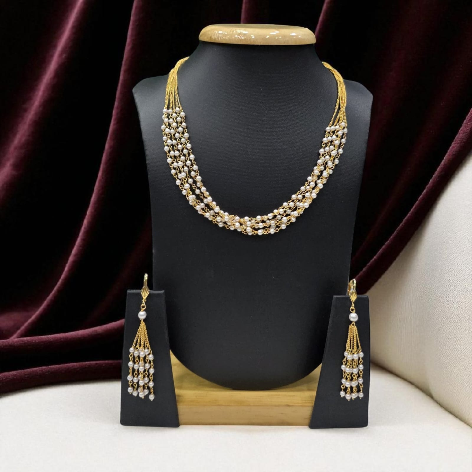 Elegant Multi-Strand Pearl Beaded Necklace Set