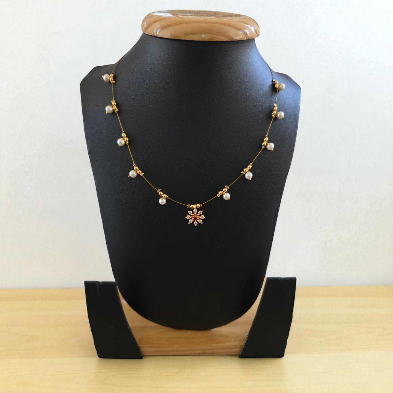 Pearl Bloom Red Centered Stone Invisible Necklace